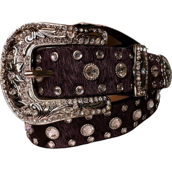 NWT Leather and Natural Hide Western Show Belt with  Rhinestones main image 6